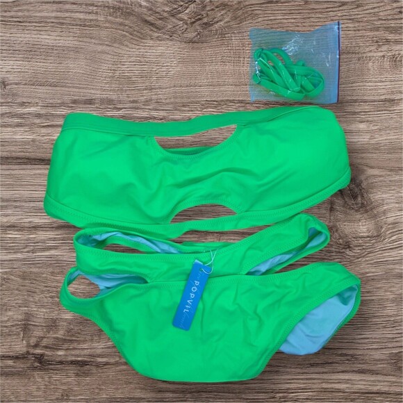 Neon Green Bandeau Cutout High Waist Bikini Set - Medium (NWT) - Picture 3 of 4